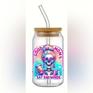 💕3/$30💕 Good Moms Say Bad Words Mom Skeleton Handcrafted Glass Tumbler